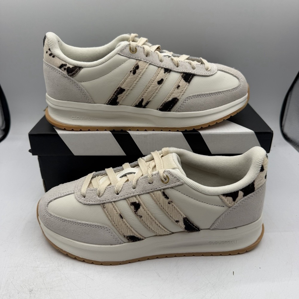 Adidas Run 70s 2.0 Running Shoes Womens Sz 7 Cream/Leopard Sneakers‎ JP6160